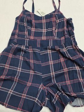 Torrid Blue Pink Plaid Shortalls Romper